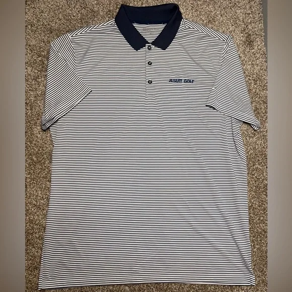 Nike Golf Polo Navy Blue and White Striped Jesuit golf Men’s XL - Picture 8 of 11